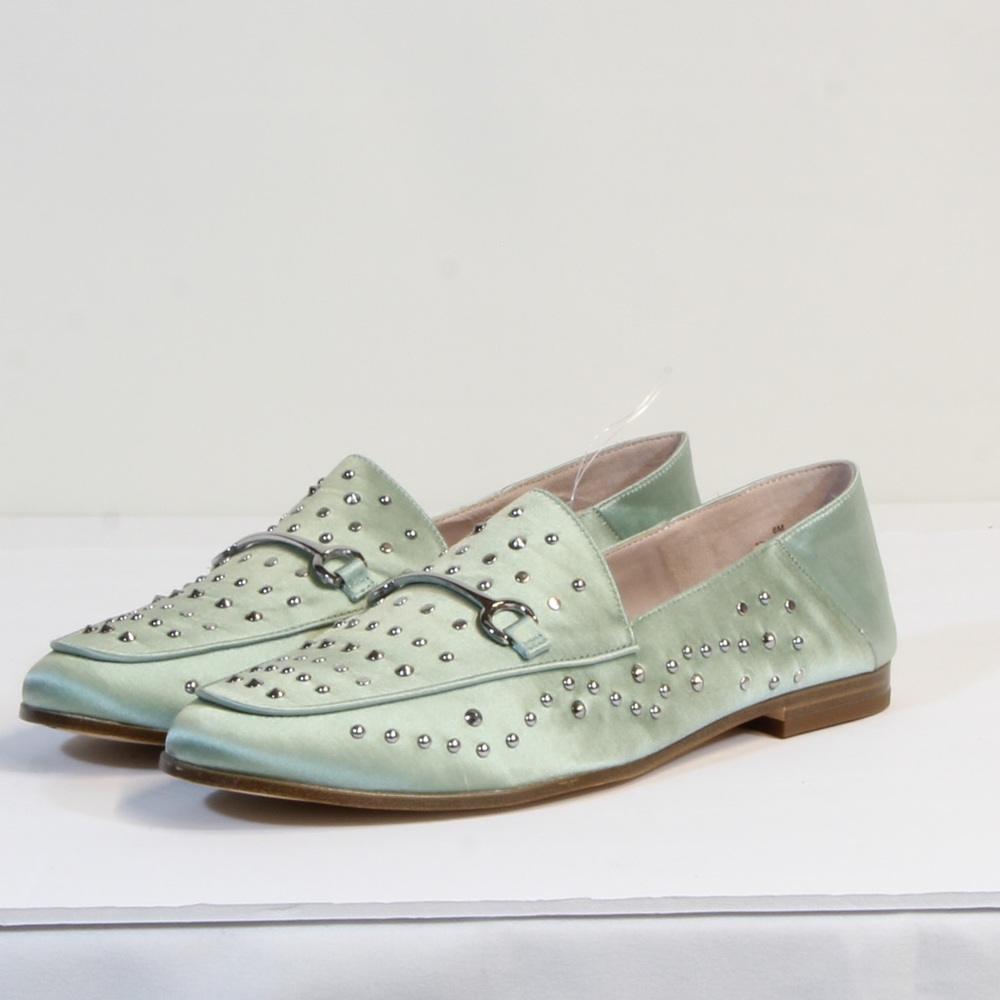 Nine West Westoy Green Satin Loafers Flats Size 8